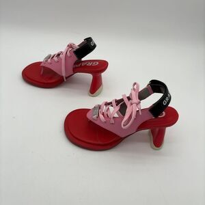 Pink and Red Lace-Up Heeled Sandal for Women